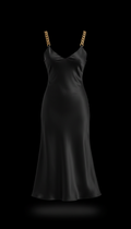 Black Silk Slip Dress with Gold Chain Straps