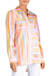 Berek Sorbet striped Zip Front Shirt (Pink Multi)