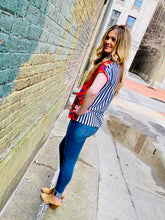 Load image into Gallery viewer, Renuar Floral Front / Navy Stripped White Back Top
