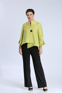 IC Collection Ribbed Asymmetric Jacket w/Trumpet Sleeves in Lime