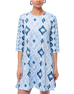 Gretchen Scott Blue Ikat Print Swing Dress