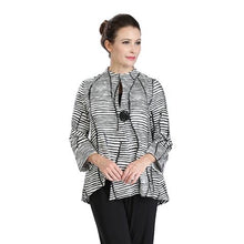 Load image into Gallery viewer, IC Collection Textured Striped Asymmetric Jacket in Black/White
