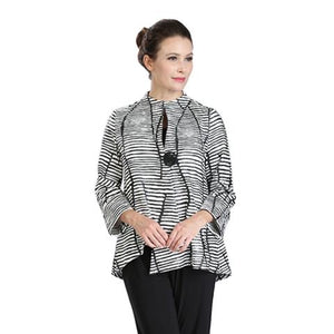 IC Collection Textured Striped Asymmetric Jacket in Black/White