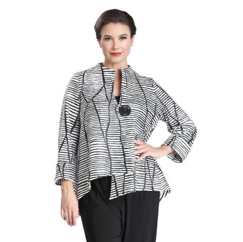 IC Collection Textured Striped Asymmetric Jacket in Black/White